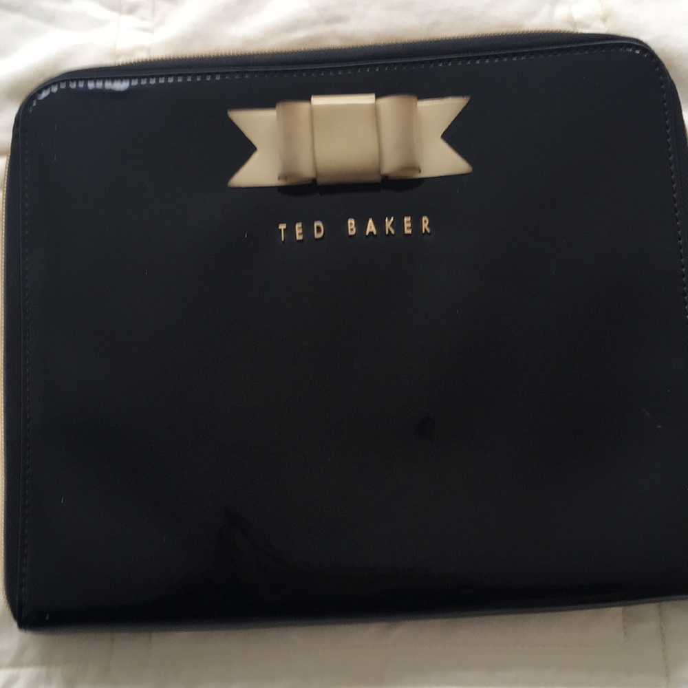 TED BAKER BLACK CLUTCH WITH WHITE BOW and gold zip